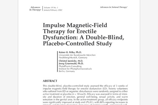 Impulzná magnetoterapia pri erektilnej dysfunkcii (ED): dvojito zaslepená placebom kontrolovaná štúdia