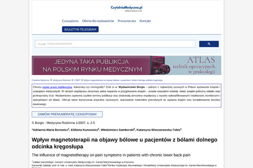 Magnetoterapia a bolesť bedrovej chrbtice u starších pacientov: klinické výsledky po 10 aplikáciách