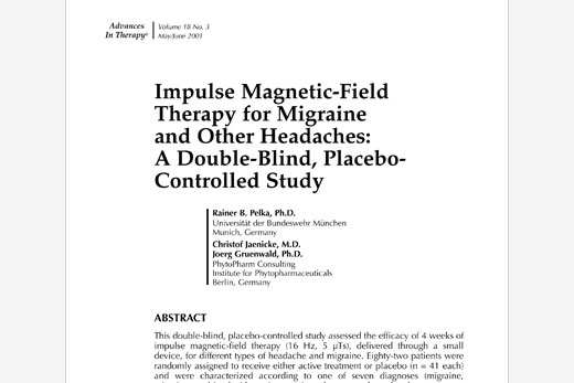 Pulzná magnetoterapia u migrény a ďalších bolestí hlavy: dvojito zaslepená placebom kontrolovaná štúdia