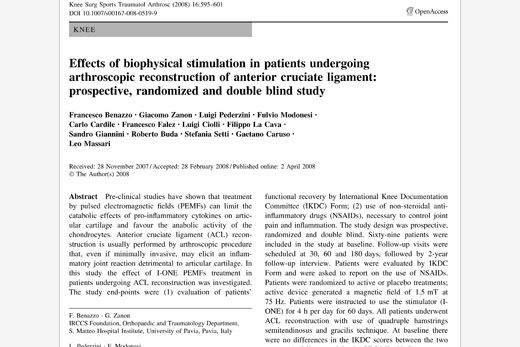 Pulzná magnetoterapia (PEMF) zrýchľuje skorú rekonvalescenciu po plastike predného skríženého väzu (ACL): dvojito zaslepená randomizovaná štúdia